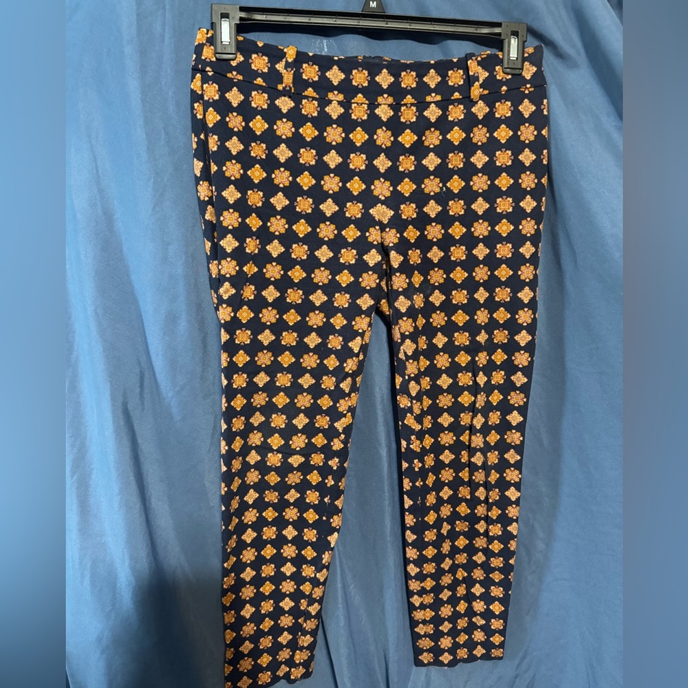 J. Crew Navy and Orange Patterned Ankle Pants